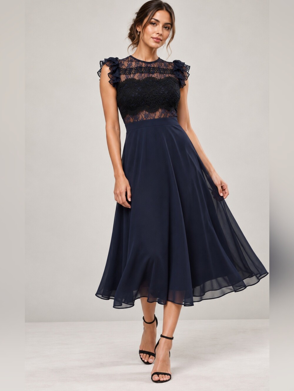 ASOS Navy Lace & Chiffon Midi Dress – NWT – Size US 6